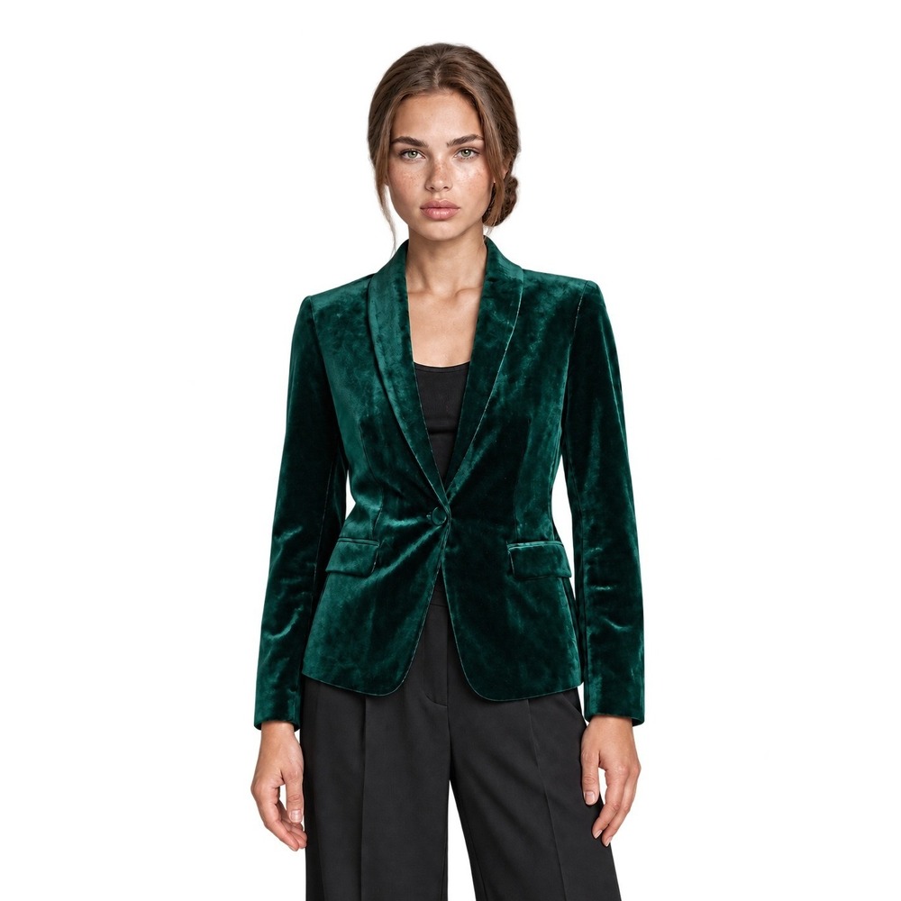 INC International Green Velvet Blazer Women's Size Medium Jacket Shawl Collar